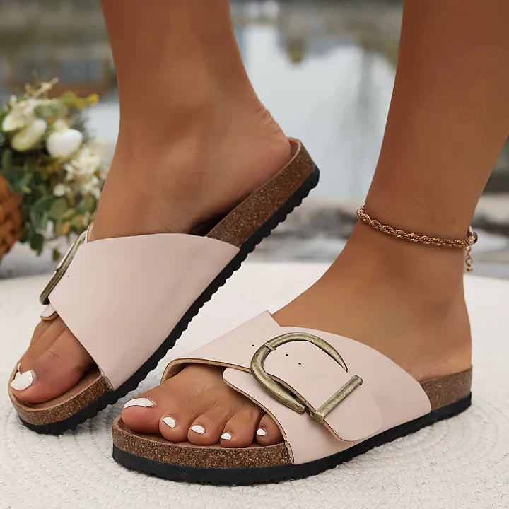 Cecedia | Women's Cork Mules with Buckle Strap Design