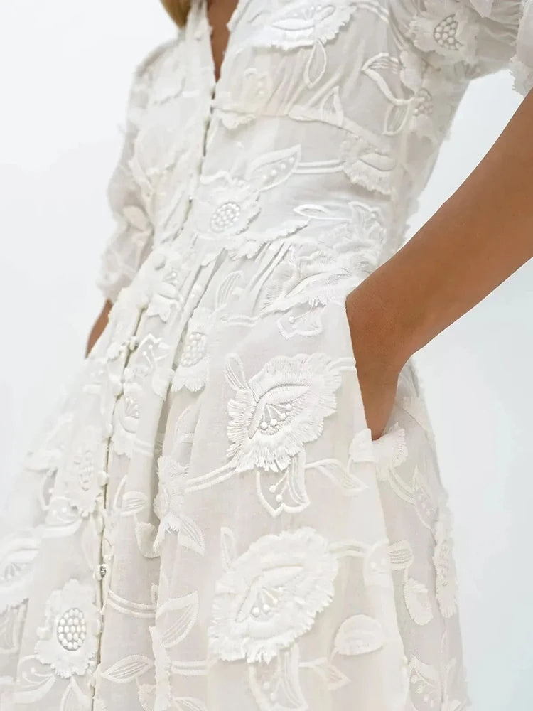 Célina | Midi Dress With Embroidery - Stylish Women's Fashion