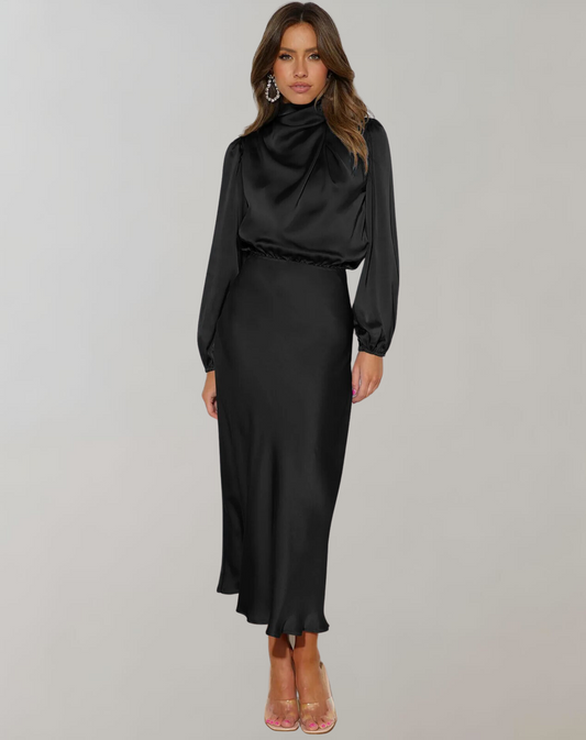 Berit | Elegant Satin Dress With Puffed Sleeves