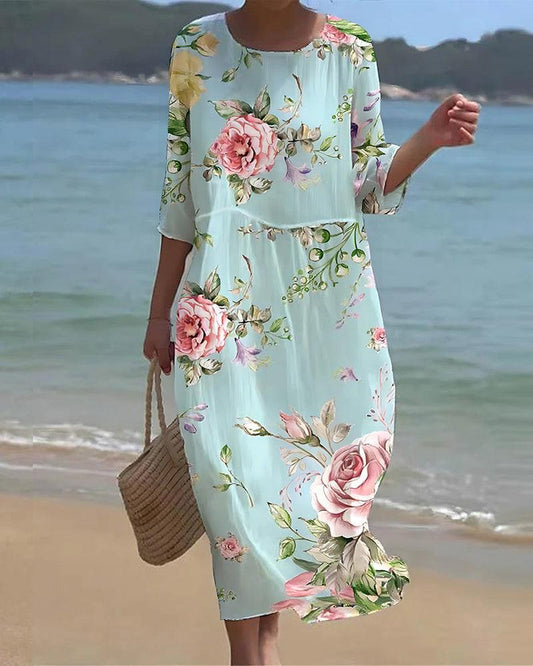 Daness | Elegant Flowered Dress With Belly Cover