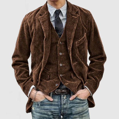 Michere | Vintage Men's Ribbed Suede Blazer - Vest Set