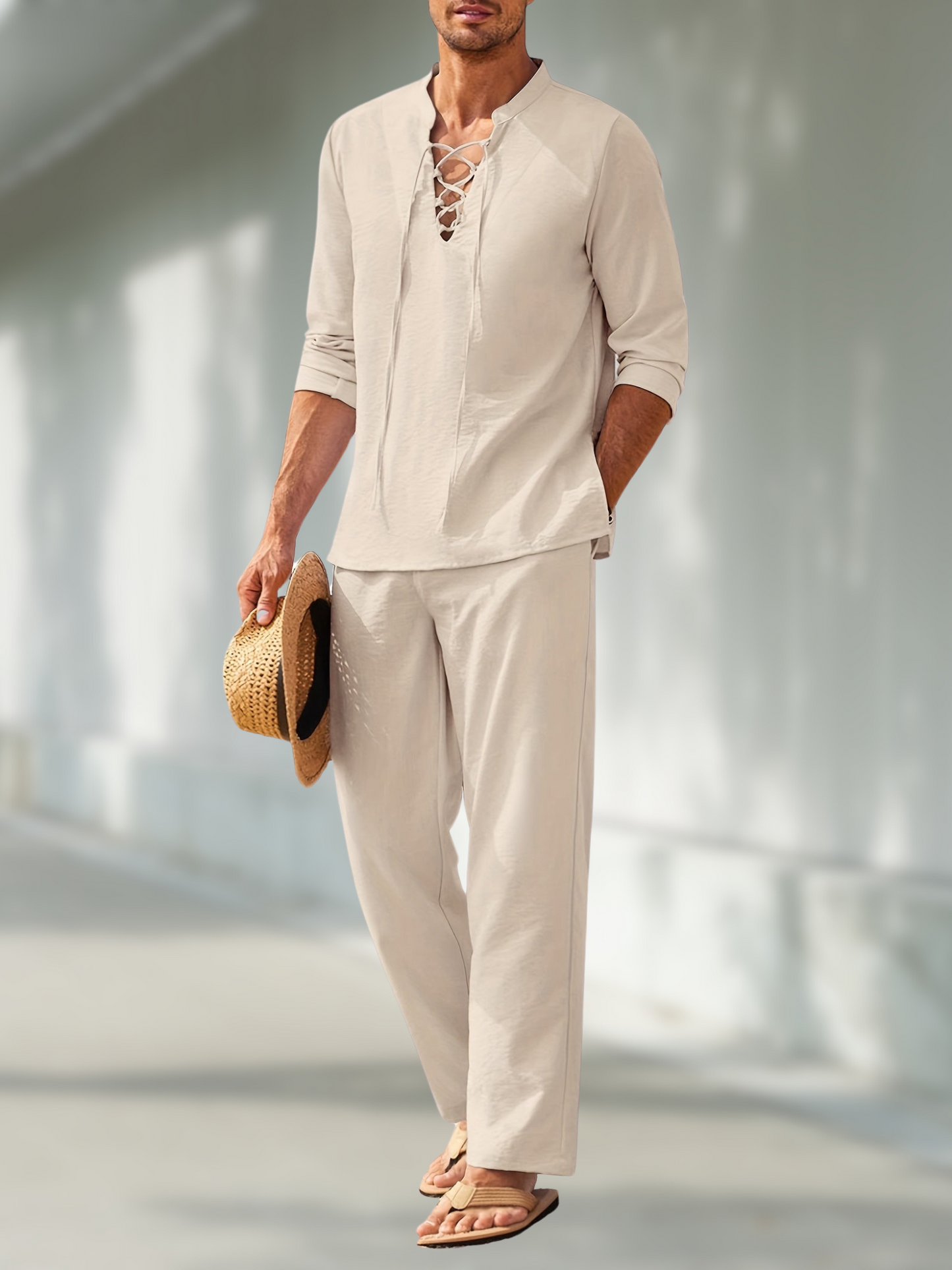 Lio | Linen Set For Men With V-Neck - Stylish & Comfortable