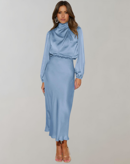 Berit | Elegant Satin Dress With Puffed Sleeves