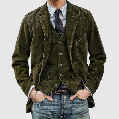 Michere | Vintage Men's Ribbed Suede Blazer - Vest Set