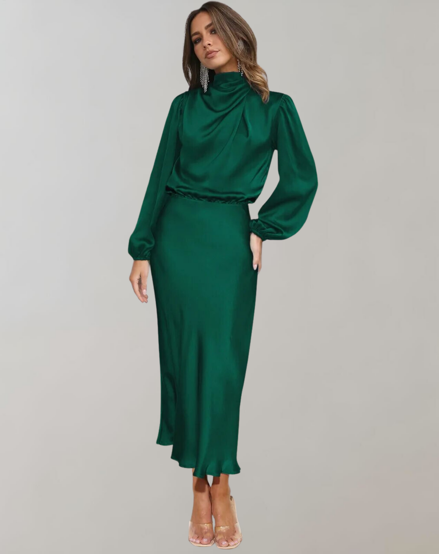 Berit | Elegant Satin Dress With Puffed Sleeves