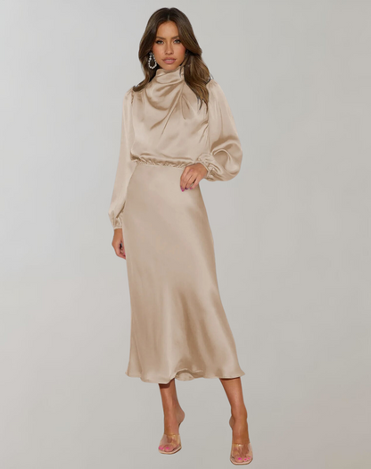 Berit | Elegant Satin Dress With Puffed Sleeves