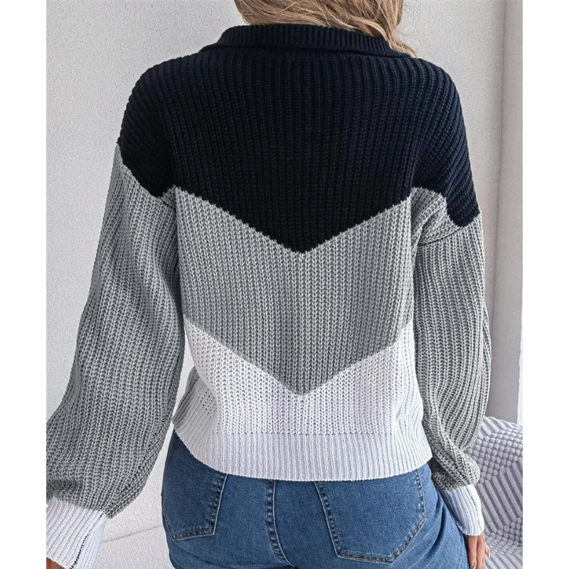 Contrane | Chic Women's Knitted Sweater With Lapel Detail