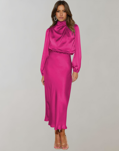 Berit | Elegant Satin Dress With Puffed Sleeves