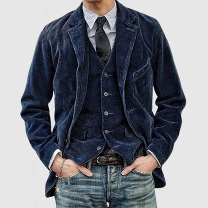 Michere | Vintage Men's Ribbed Suede Blazer - Vest Set