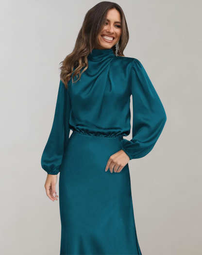 Berit | Elegant Satin Dress With Puffed Sleeves