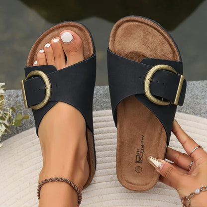 Cecedia | Women's Cork Mules with Buckle Strap Design