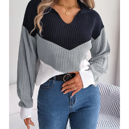 Contrane | Chic Women's Knitted Sweater With Lapel Detail