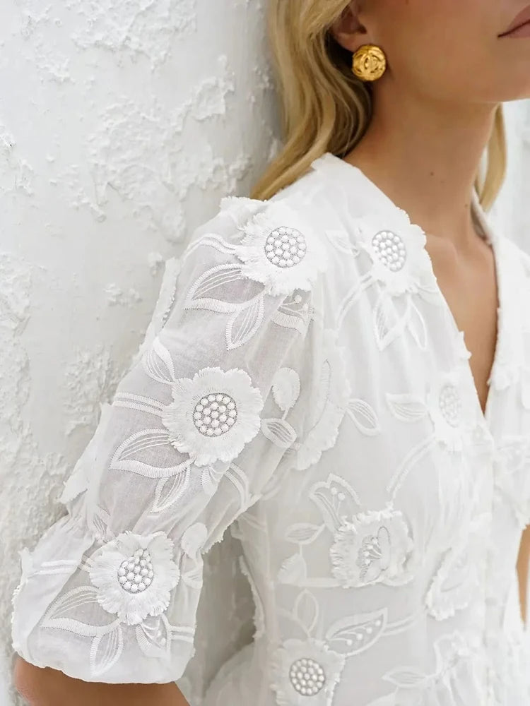 Célina | Midi Dress With Embroidery - Stylish Women's Fashion