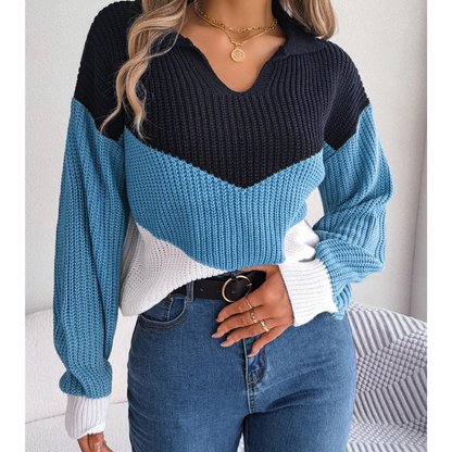 Contrane | Chic Women's Knitted Sweater With Lapel Detail