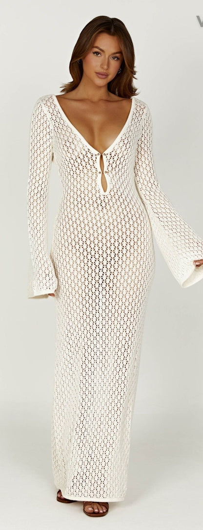 Gry | Long Crochet Beach Dress With Long Sleeves