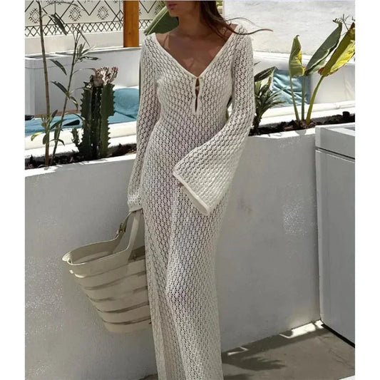 Gry | Long Crochet Beach Dress With Long Sleeves