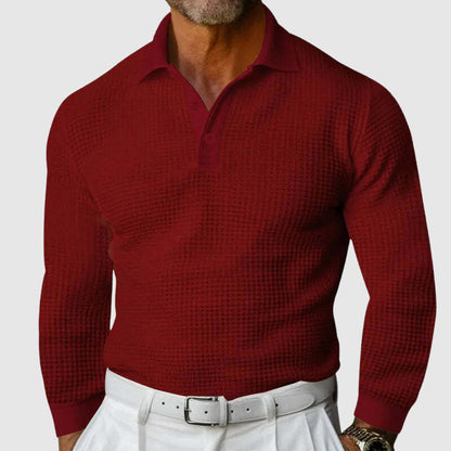 Hendero | Long Sleeve Polo For Men With Textured Fabric