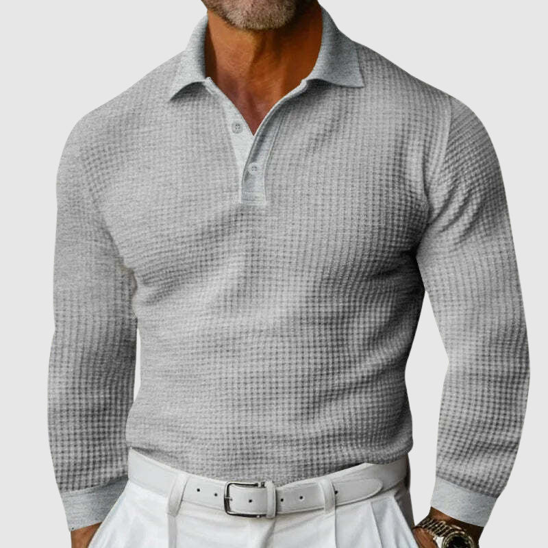 Hendero | Long Sleeve Polo For Men With Textured Fabric