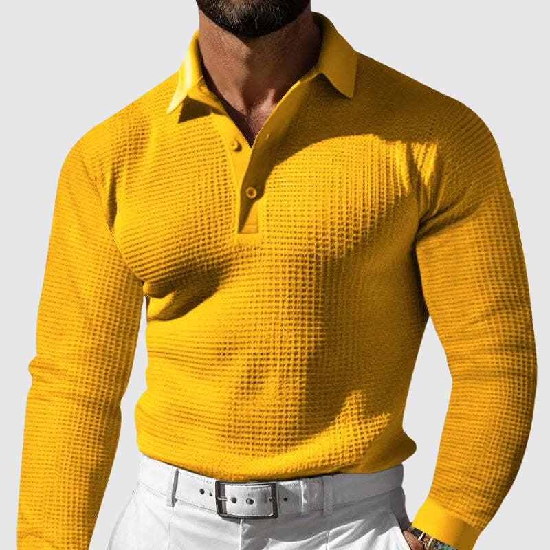 Hendero | Long Sleeve Polo For Men With Textured Fabric