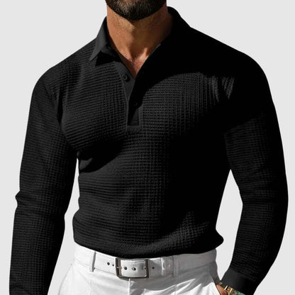 Hendero | Long Sleeve Polo For Men With Textured Fabric