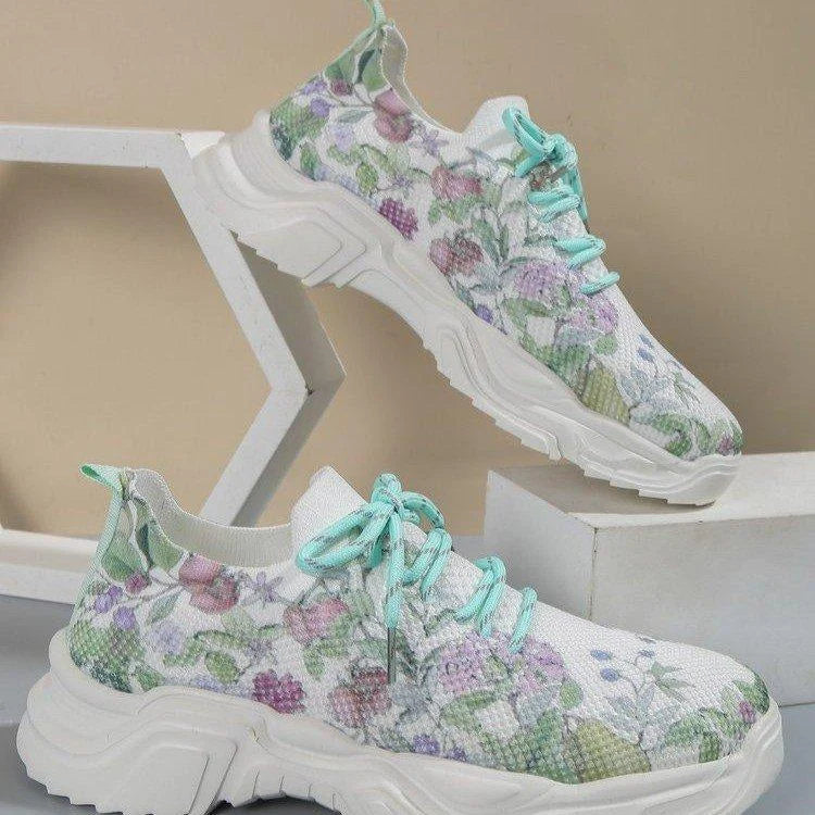 Flarin Floral Print Lace-up Breathable Orthopedic Sneakers