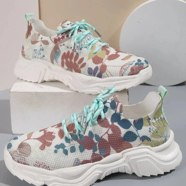 Flarin Floral Print Lace-up Breathable Orthopedic Sneakers
