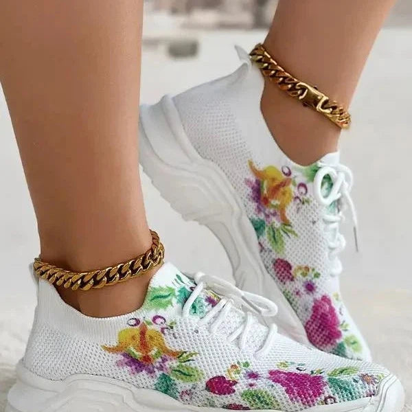 Flarin Floral Print Lace-up Breathable Orthopedic Sneakers