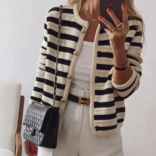 Esmade | Striped Cardigan With Modern Button