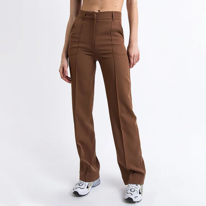 Linen high-waisted trousers with pleats
