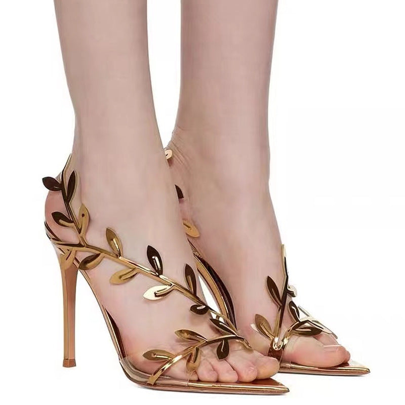 Carline | Elegant Gold Leaf High Heels For Women