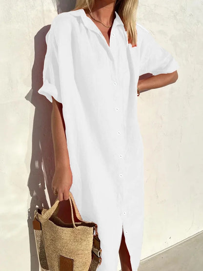 Viana | Neck Shirt Dress Made of Single-colored Cotton