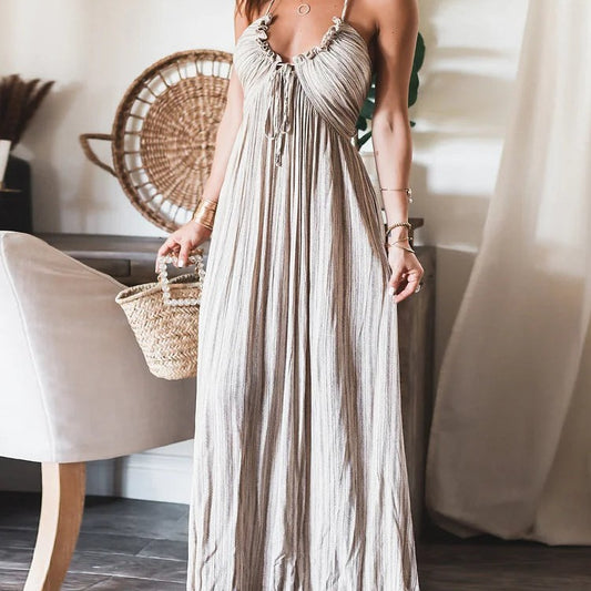 Pauline's backless pleated dress with halter