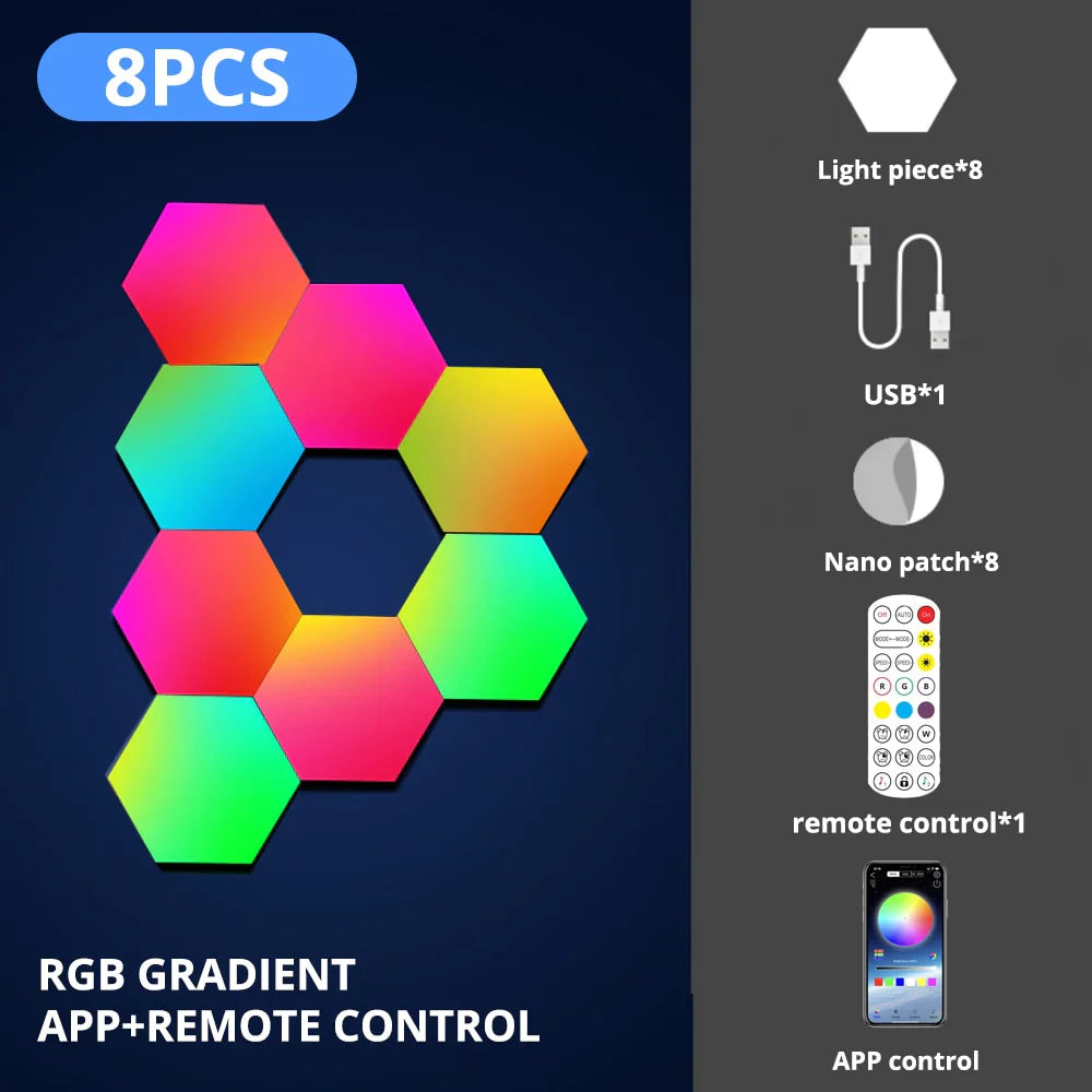 Poly Hexagonal Lights with Remote Control, Hexagonal LED Wall Panels with USB Power Supply