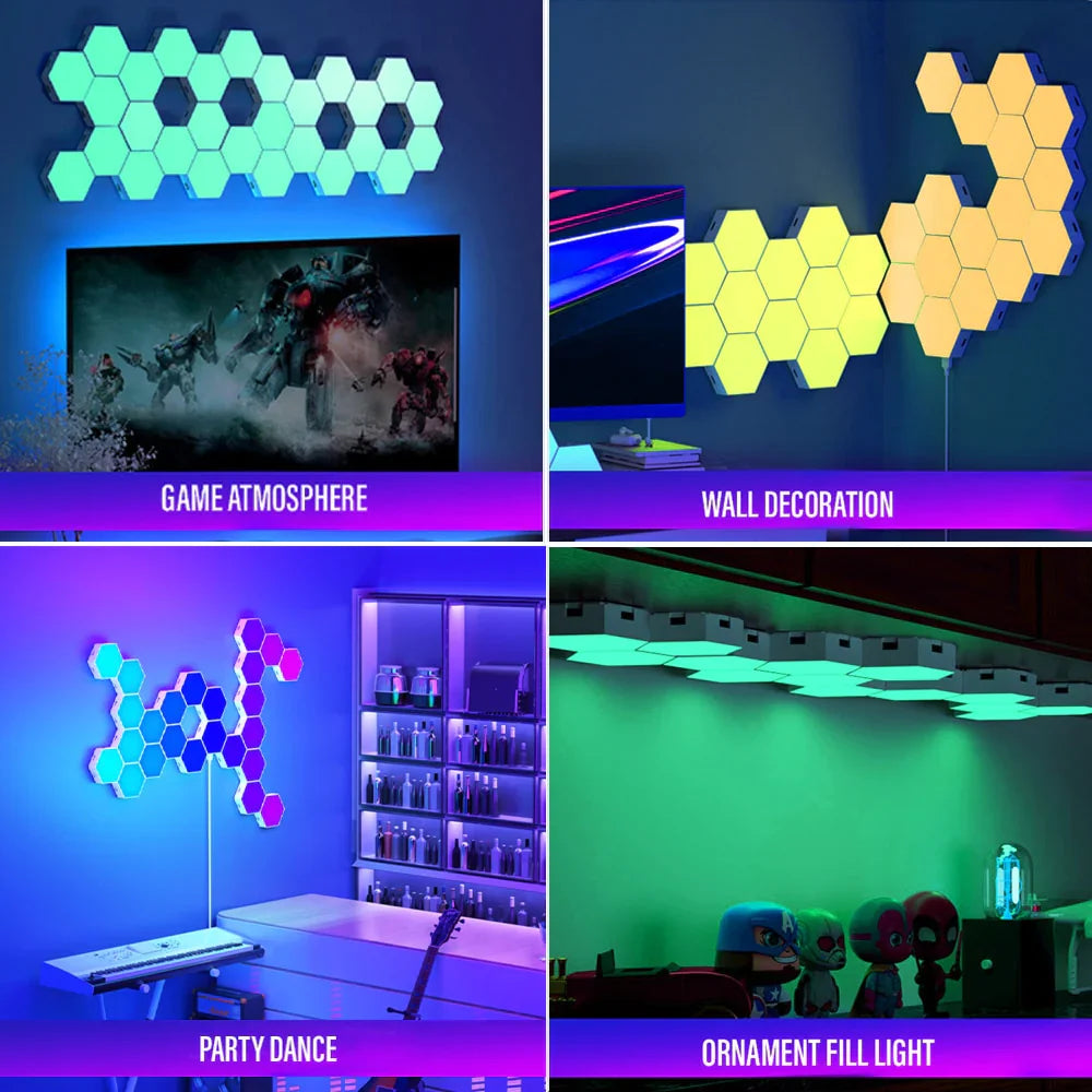 Poly Hexagonal Lights with Remote Control, Hexagonal LED Wall Panels with USB Power Supply
