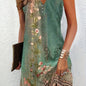 Tarina Green sleeveless dress with floral print for the summer