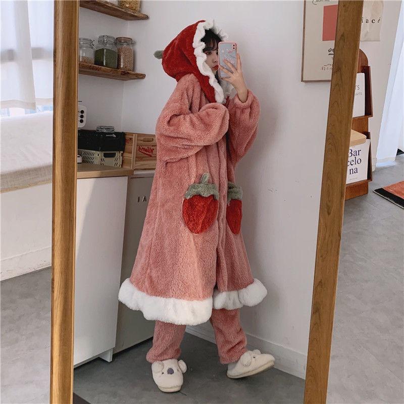 Upstyle plush pajamas with strawberry hood and pocket