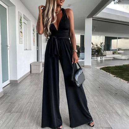 Viscose Summery Jumpsuit with Wide-Leg Pants