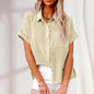 Vinero Women's Solid Color Bag Short Sleeve Cotton Linen Shirt