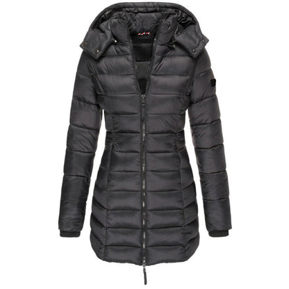 Black down jacket | Hood and zipper