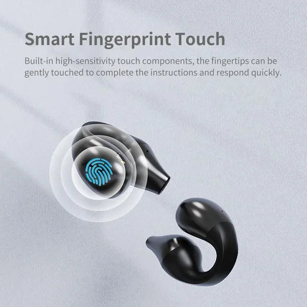 Wireless ear clip headphones with bone conduction.