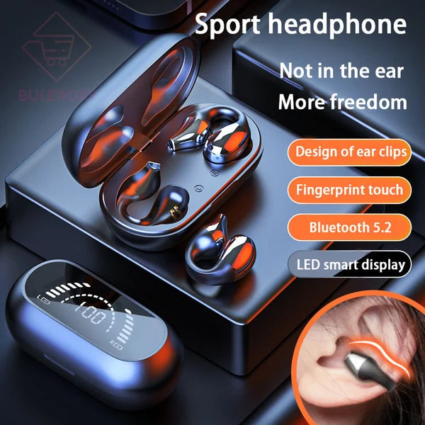 Wireless ear clip headphones with bone conduction.