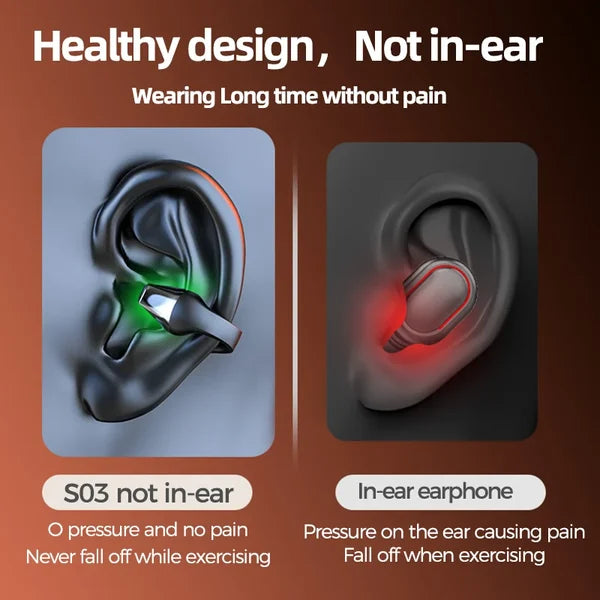 Wireless ear clip headphones with bone conduction.