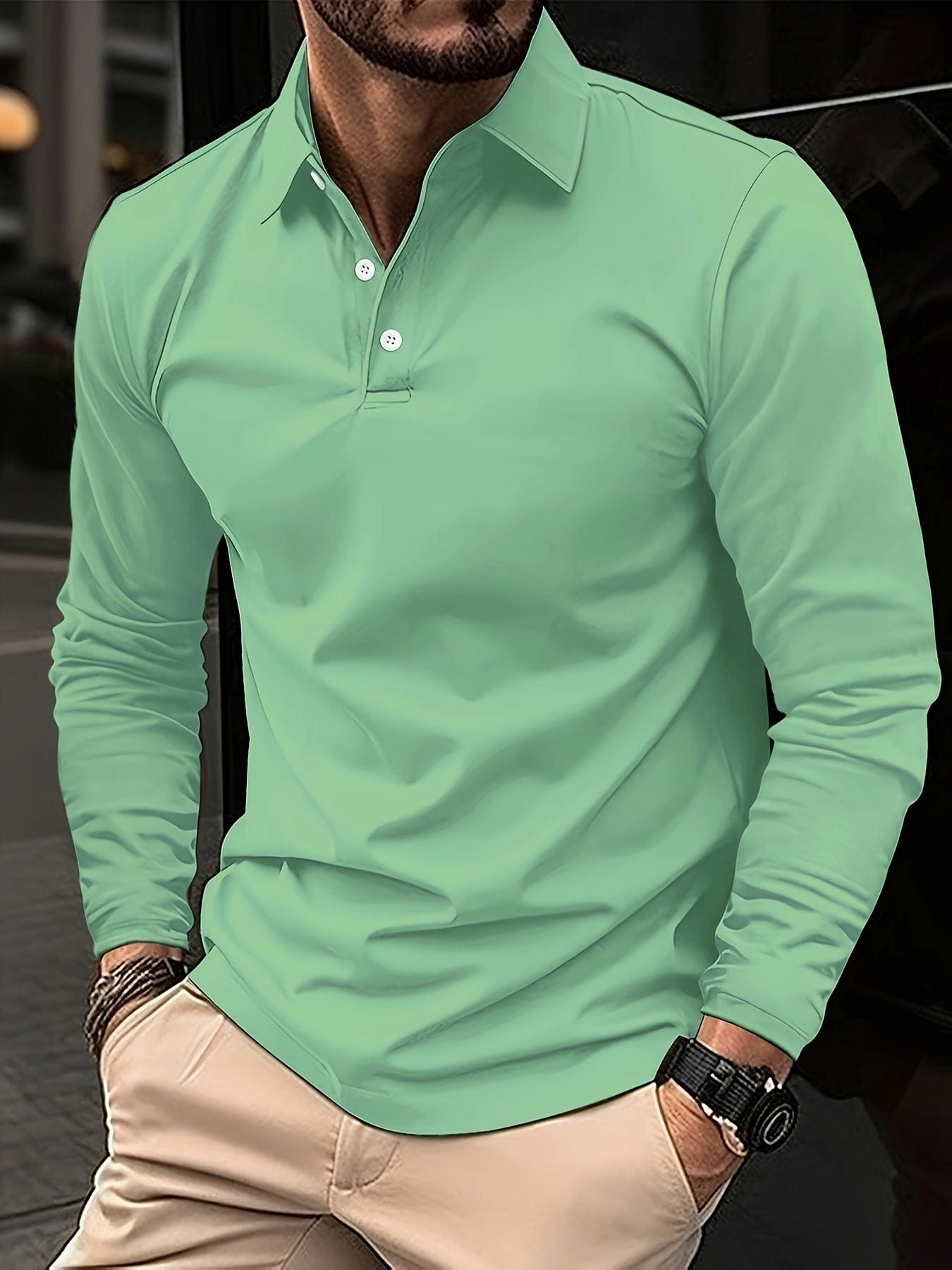 Denavio | Elegant Long Sleeve Polo Shirt