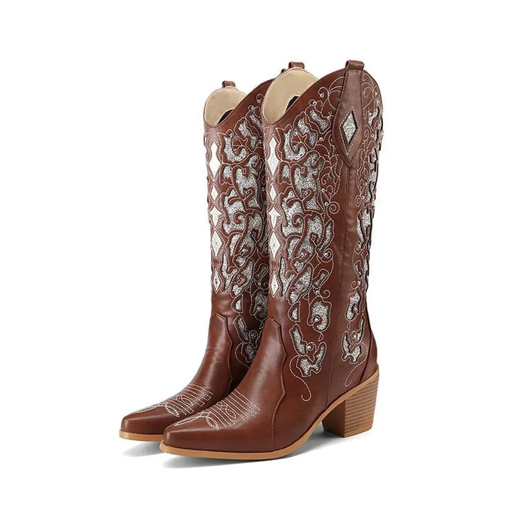 Céline | Western Cowboy Ankle Boots With Embroidery And Heel