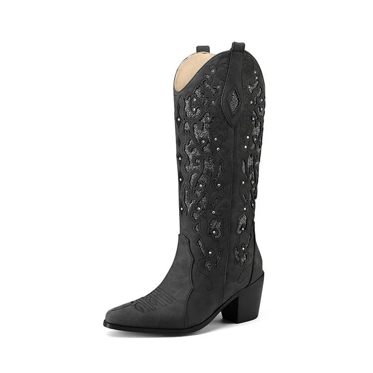 Céline | Western Cowboy Ankle Boots With Embroidery And Heel