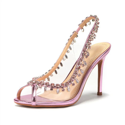 Chiaraa | Transparent High Heels With Rhinestones For Women