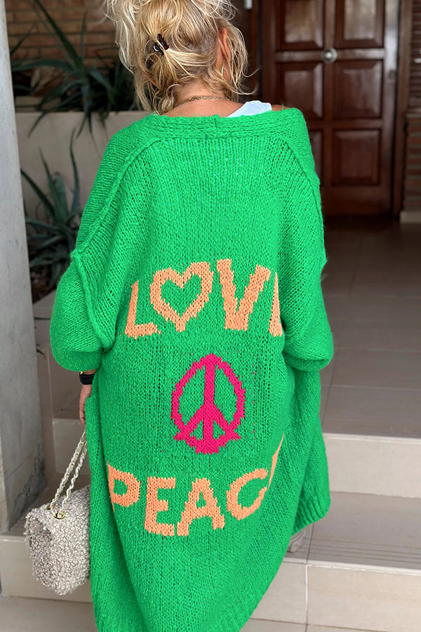 Helmi | Stylish Cardigan With Love & Peace Motif