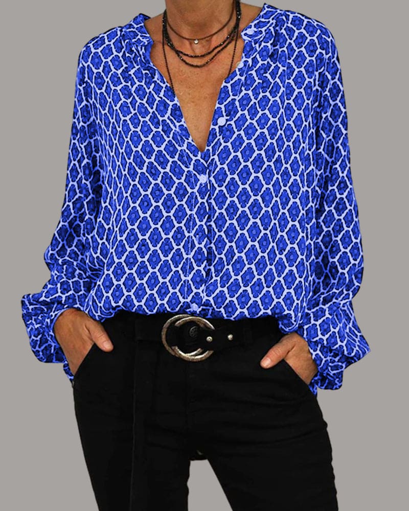 Pazes | Stylish Blouse with V- Neck And Long Sleeves