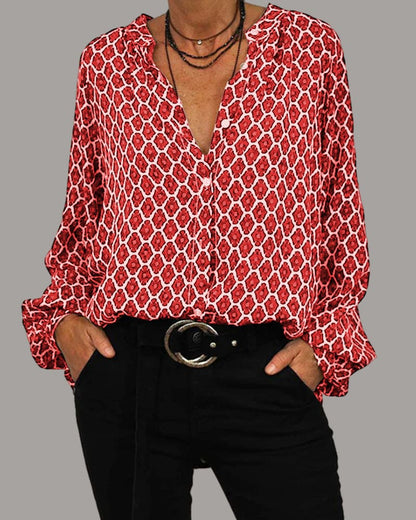 Pazes | Stylish Blouse with V- Neck And Long Sleeves